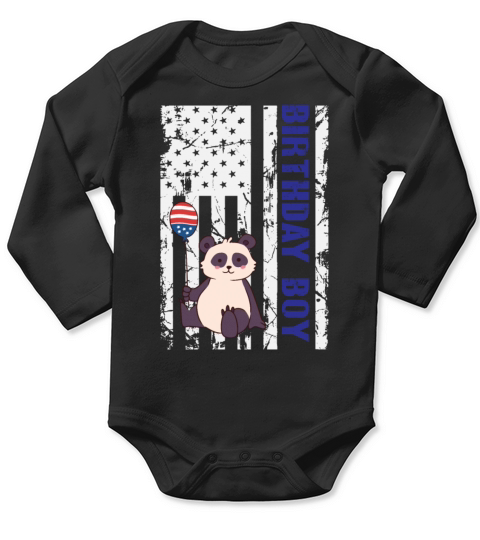 Panda America 4th of July Birthday Boy Long Sleeve Baby One-Piece