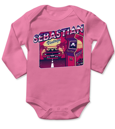 Sebastian Funny Personalized Vintage Gamer 80s 90s Long Sleeve Baby One-Piece