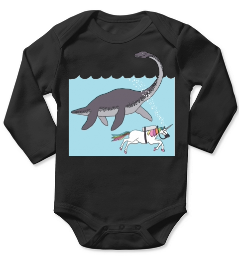 unicorn swimming with loch ness monster Long Sleeve Baby One-Piece