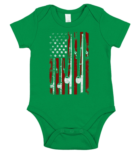 American Flag Fishing Pole Fisherman Short Sleeve Baby One-Piece