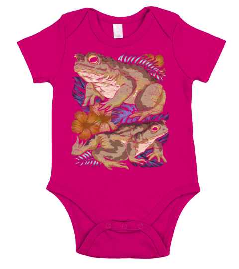 Amphibians animal motif gift vintage flowers toad Short Sleeve Baby One-Piece