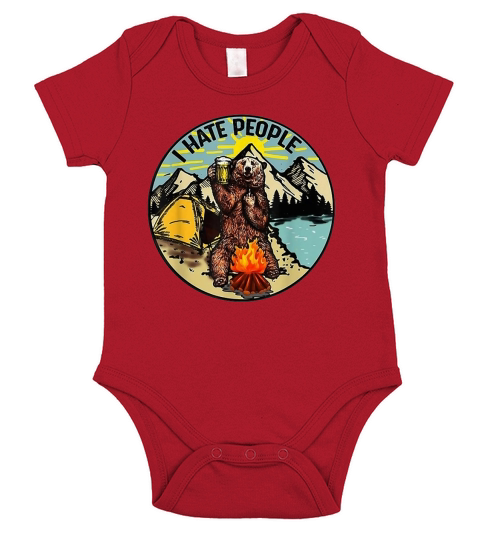 Bear Camping I Hate People Drinking Beer shirt Short Sleeve Baby One-Piece