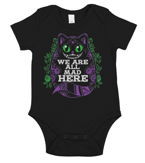 Calavera Cheshire Cat All Mad Here Alice In Wonderland Mens T-Shirt Short Sleeve Baby One-Piece