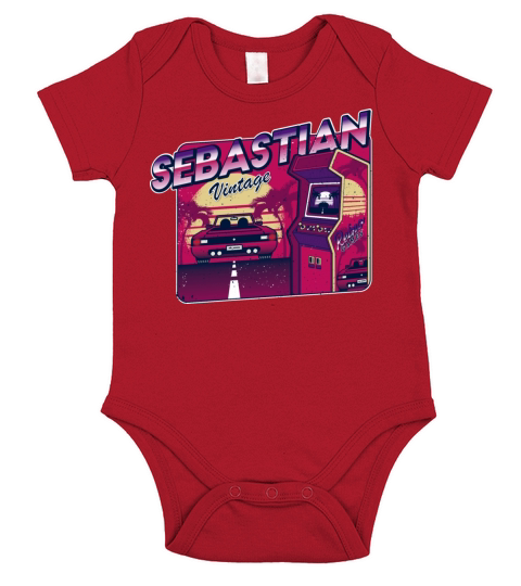 Sebastian Funny Personalized Vintage Gamer 80s 90s Short Sleeve Baby One-Piece