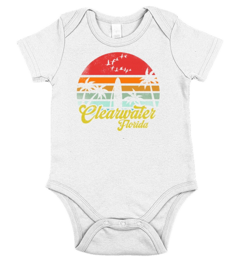 Vintage Clearwater Beach Florida Surfing Retro Fun Short Sleeve Baby One-Piece