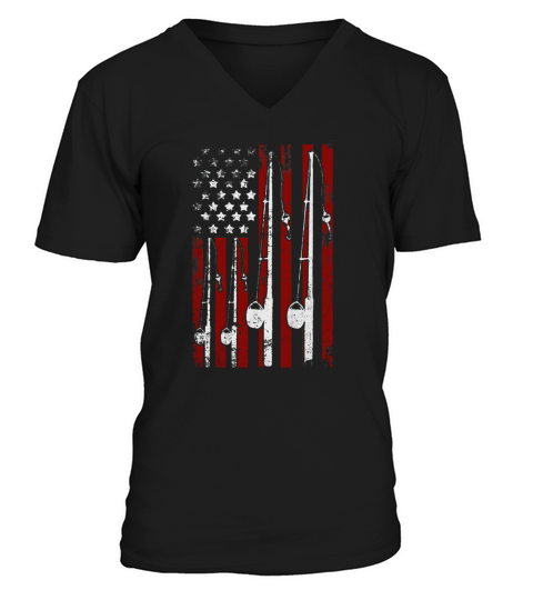 American Flag Fishing Pole Fisherman V-Neck T-shirt