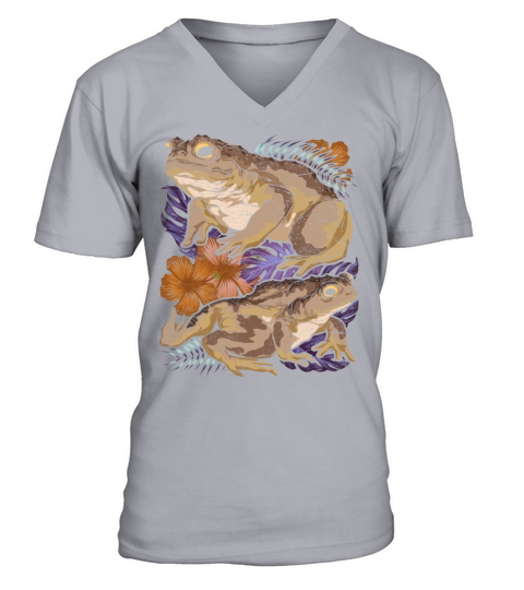Amphibians animal motif gift vintage flowers toad V-Neck T-shirt