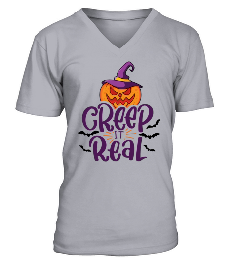 Creep It Real Halloween Spooky Pumpkin V-Neck T-shirt