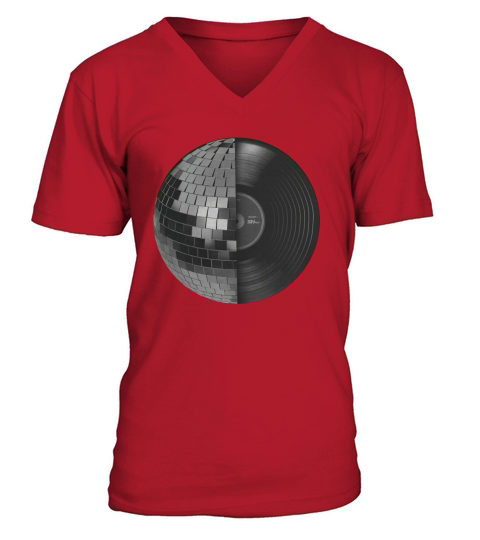 DISCO MUSIC RETRO VINTAGE DJ VINYL RECORD DISCO MIRROR BALL SPHERE V-Neck T-shirt
