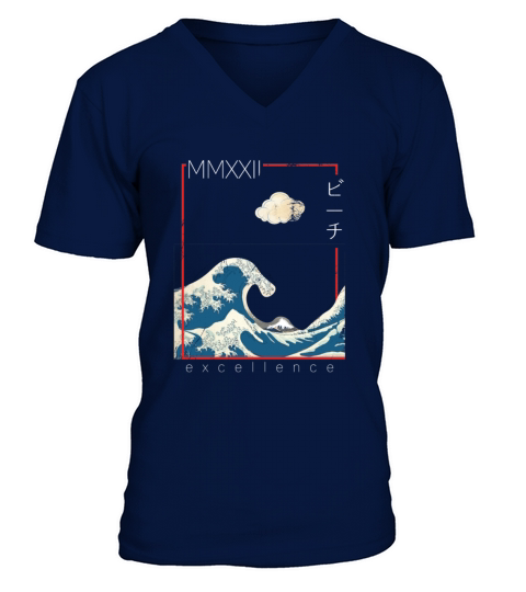 Japanese Chinese Vintage Waves V-Neck T-shirt
