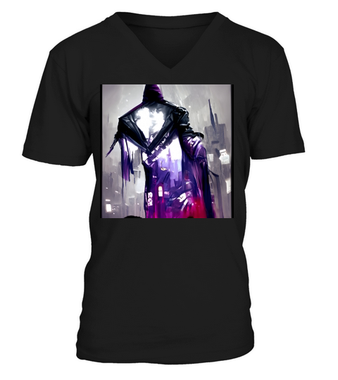 Scary Ghost in colors and a grey town V-Neck T-shirt