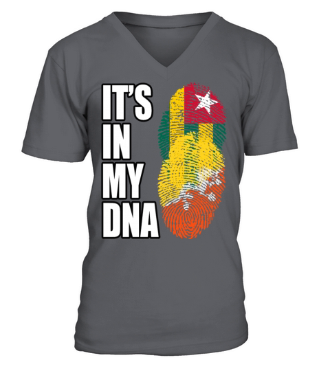 Togolese And Bhutanese Mix Heritage DNA Flag V-Neck T-shirt