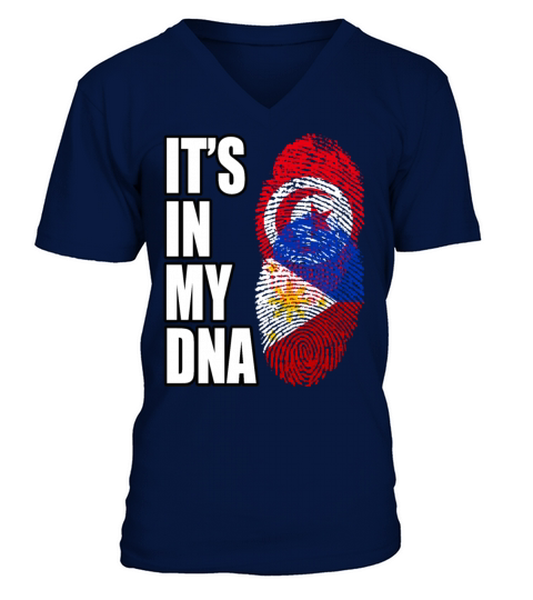 Tunisian And Filipino Mix Heritage DNA Flag V-Neck T-shirt