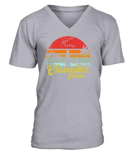 Vintage Clearwater Beach Florida Surfing Retro Fun V-Neck T-shirt