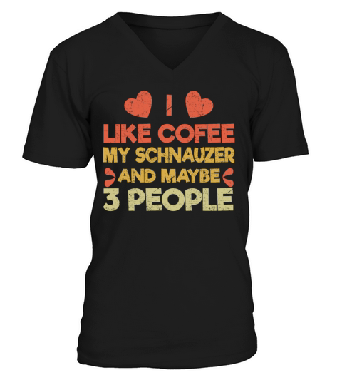 Vintage Pet Dog Like Coffee Love Schnauzer V-Neck T-shirt