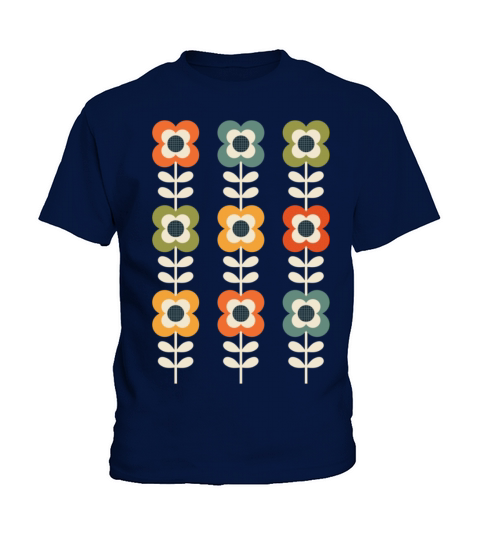 Mod Flowers in Retro Colors on Charcoal Kids T-Shirt