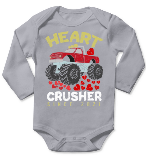 2021 Heart Crush Monster Truck Valentines Day Long Sleeve Baby One-Piece