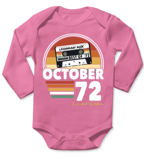 50th birthday vintage october 1972 limited edition Long Sleeve Baby One-Piece