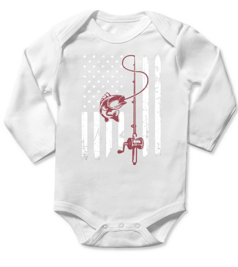 American Flag Bass Fishing Long Sleeve Baby One-Piece