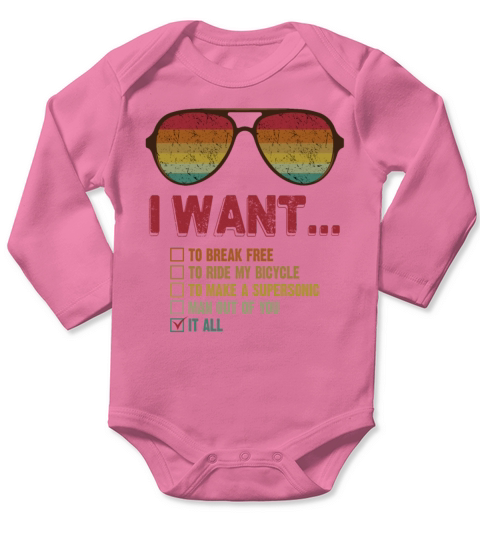 I Want To Break Free To Ride My Bicycle Long Sleeve Baby One-Piece