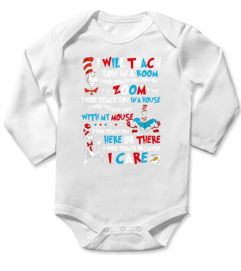 I Will Teach You You In A Room Dr Seuss Cat shirt Long Sleeve Baby One-Piece