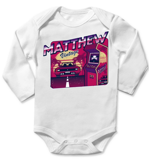 Matthew - Personalized Vintage Gamer 80s 90s Long Sleeve Baby One-Piece