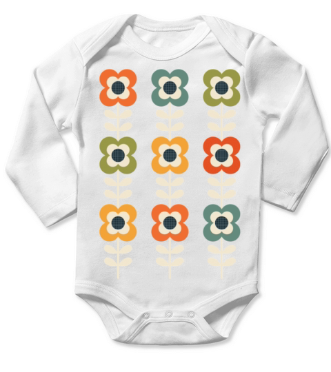 Mod Flowers in Retro Colors on Charcoal Long Sleeve Baby One-Piece