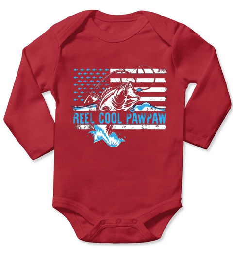 Reel Cool PawPaw American Flag Fishing Rod Long Sleeve Baby One-Piece