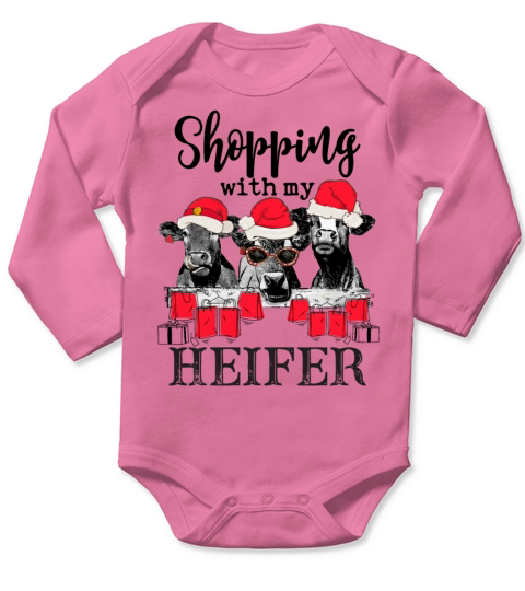 Shopping With My Heifer Funny Christmas Farm Long Sleeve Baby One-Piece