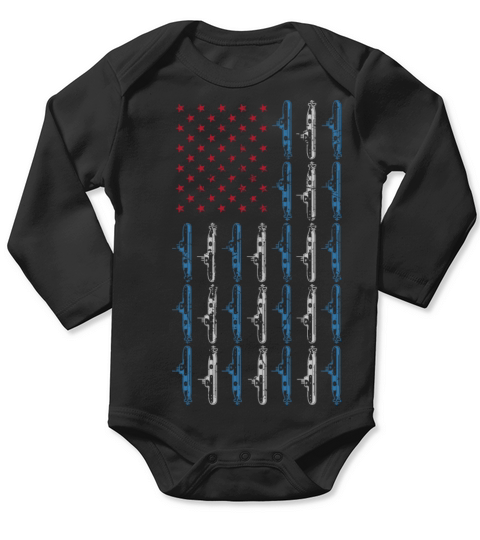 Submarine American Flag 4th of July Navy USA Long Sleeve Baby One-Piece