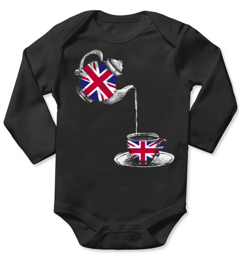 Union Jack Flag with Tea cup Long Sleeve Baby One-Piece