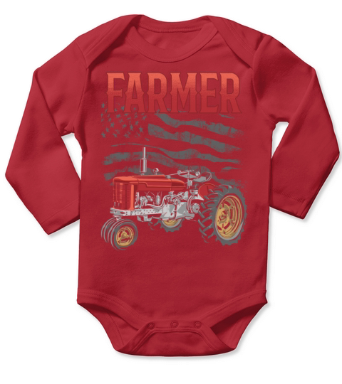 Vintage Farmer USA Flag Farm Barn Tractor Rancher Long Sleeve Baby One-Piece