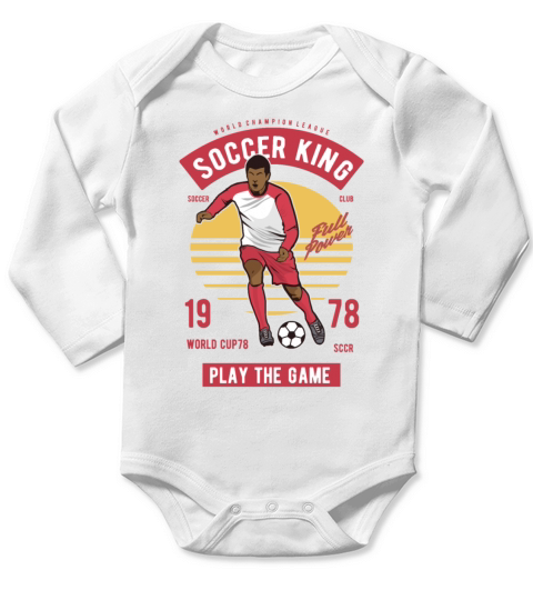 Vintage Soccer King Long Sleeve Baby One-Piece