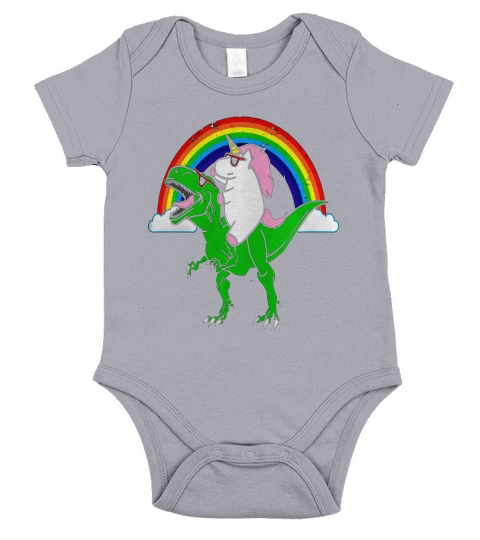 Party Dinosaur TRex with an Unicorn Shirt Short Sleeve Baby One-Piece