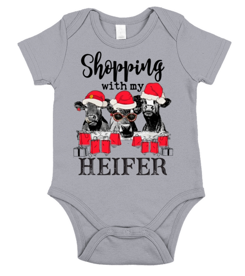 Shopping With My Heifer Funny Christmas Farm Short Sleeve Baby One-Piece