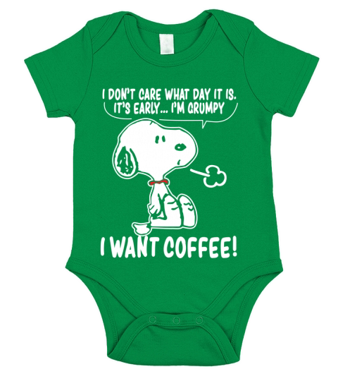 Snoopy - I want coffee Short Sleeve Baby One-Piece
