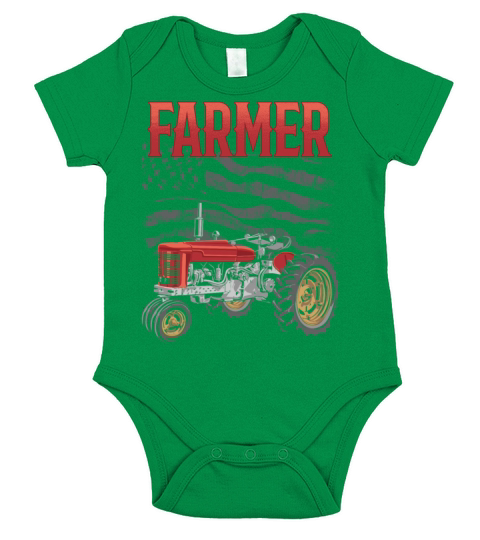 Vintage Farmer USA Flag Farm Barn Tractor Rancher Short Sleeve Baby One-Piece