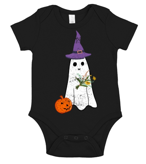 Vintage Floral Ghost Cute Halloween Short Sleeve Baby One-Piece