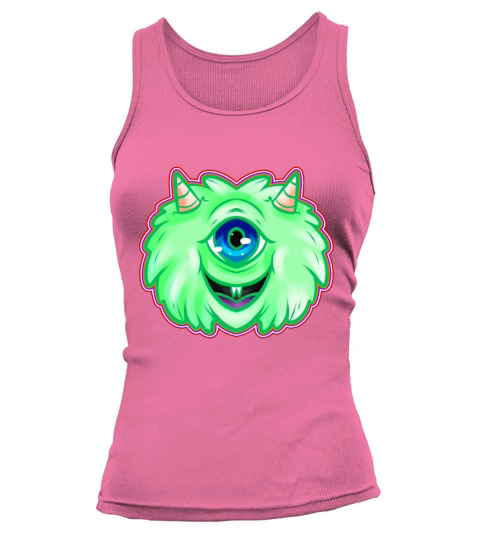 Fluffy Green One Eyed Monster With Horns Halloween Tank top Woman