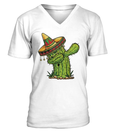 Dabbing Cactus T Shirt Cinco de Mayo Mexican Fiesta Sombrero V-Neck T-shirt