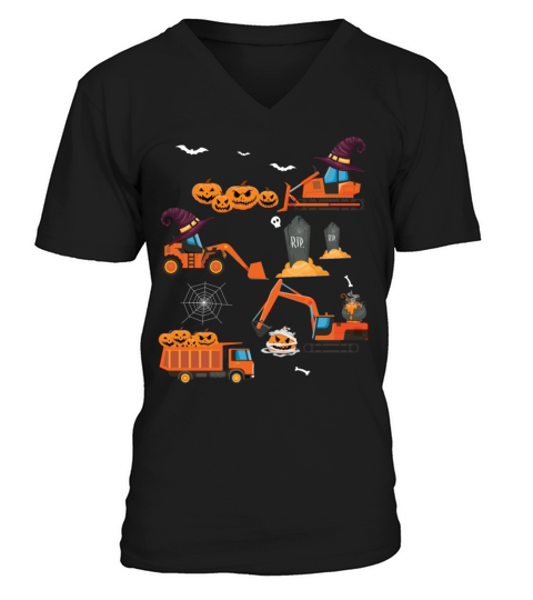 Funny Construction Vehicle Halloween Crane Truck V-Neck T-shirt