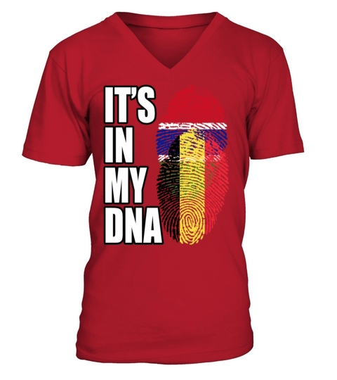 Gambian And Belgian Mix Heritage DNA Flag V-Neck T-shirt