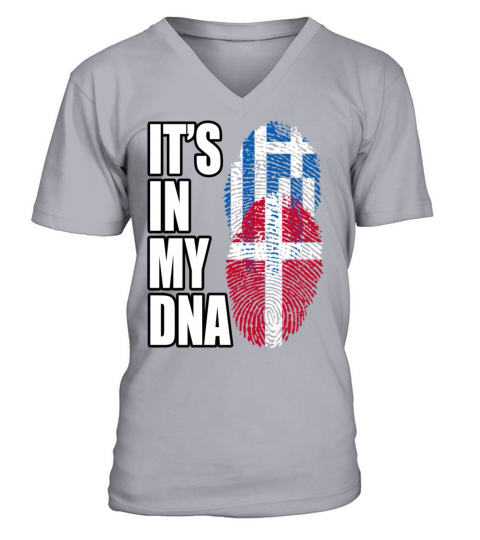 Greek And Danish Mix Heritage DNA Flag V-Neck T-shirt