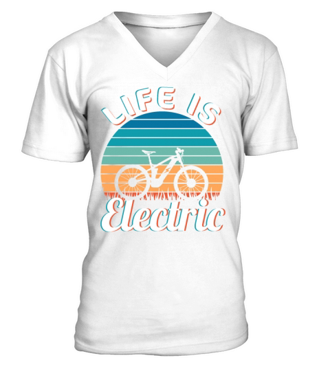 Life is Electric Vintage Ebike Sunset V-Neck T-shirt