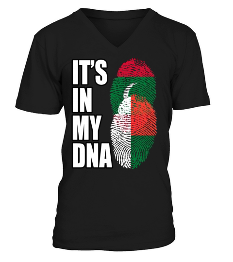 Maldivian And Malagasy Mix Heritage DNA Flag V-Neck T-shirt