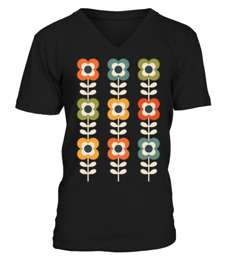 Mod Flowers in Retro Colors on Charcoal V-Neck T-shirt