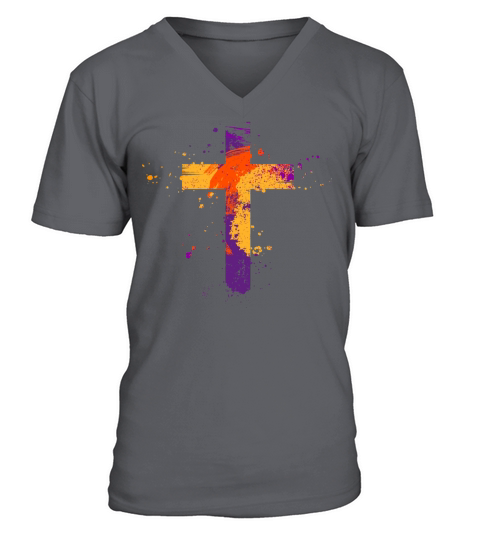 Retro Vintage Color Splash Cross V-Neck T-shirt