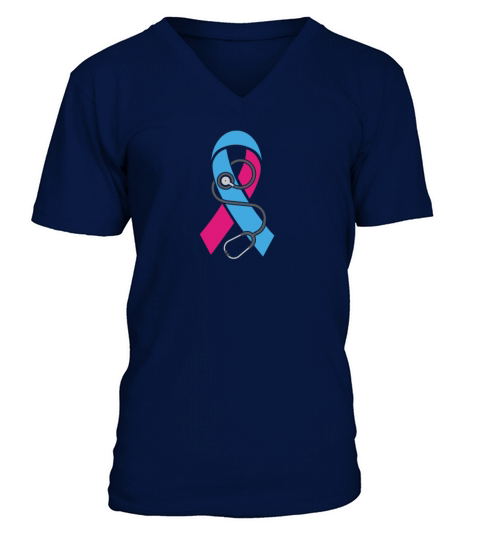 Stethoscope-Pregnancy Infant Loss Awareness Ribbon V-Neck T-shirt