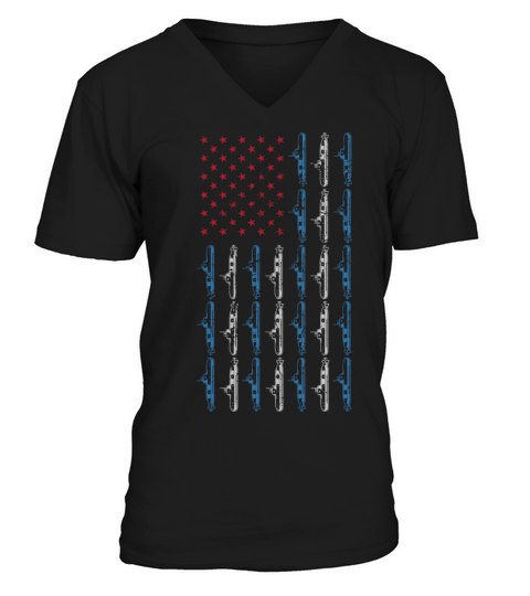 Submarine American Flag 4th of July Navy USA V-Neck T-shirt