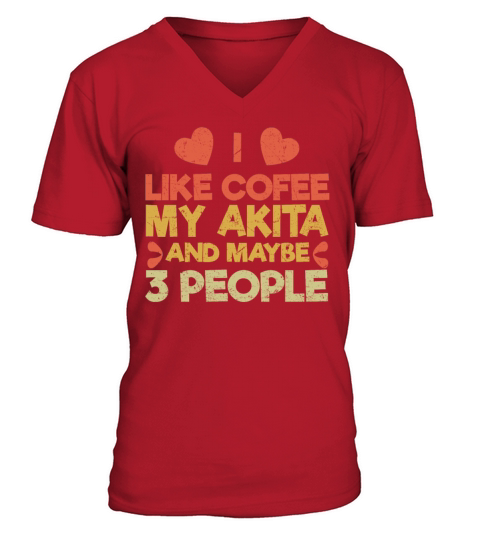 Vintage Pet Dog Like Coffee Love Akita V-Neck T-shirt